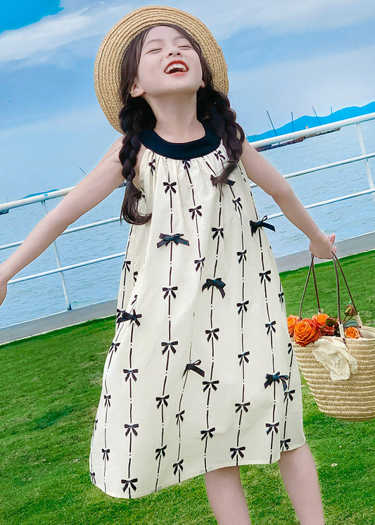 New Apricot O Neck Print Cotton Girls Dress Sleeveless EW035