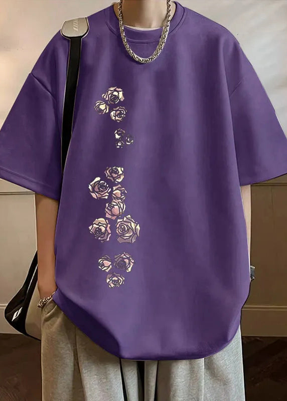 Mens Shirt Suede Cozy Apricot Half T Faux Sleeve Print New Neck O