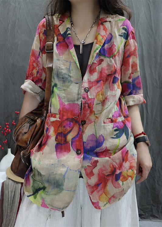 Sleeve Bracelet Coats Back Print Pockets Open Apricot Cotton New