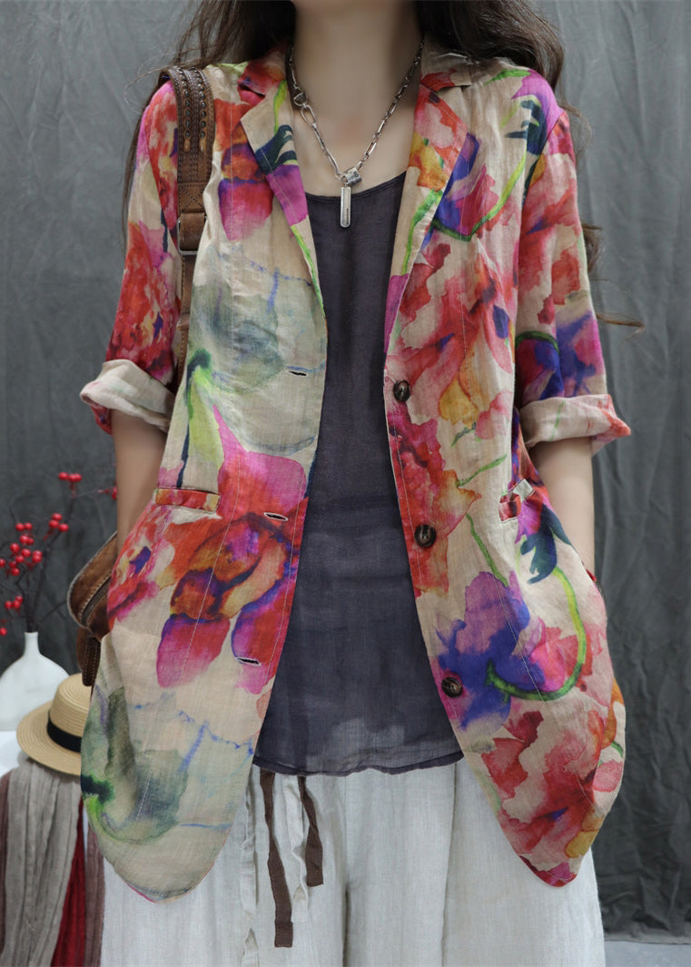 Sleeve Bracelet Coats Back Print Pockets Open Apricot Cotton New