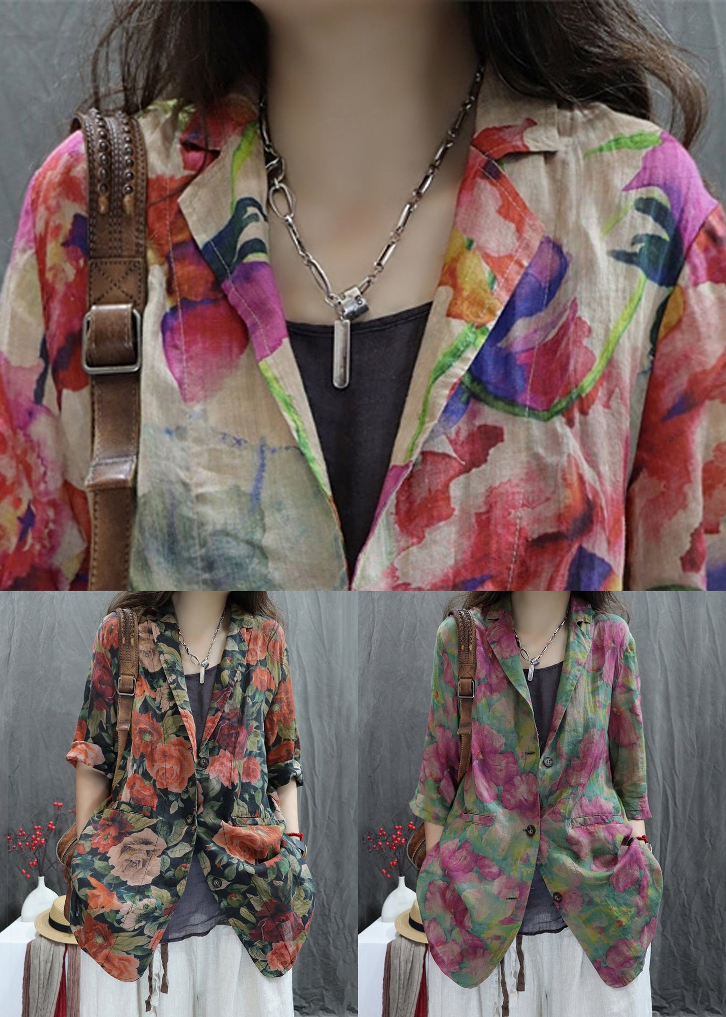 Sleeve Bracelet Coats Back Print Pockets Open Apricot Cotton New