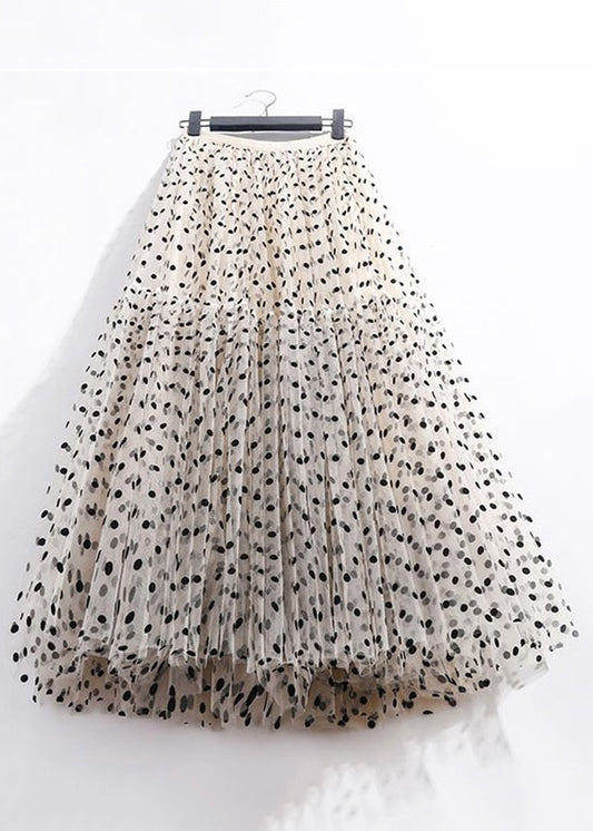 New Apricot Wrinkled Dot High Waist Tulle Skirt Ada Fashion