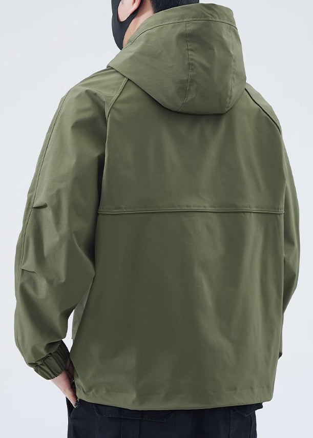 Green Spring Coat Cotton Men New Army Zippered Hooded