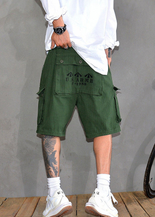 High Summer Men Waist Pockets Green Print Army Shorts Cotton New