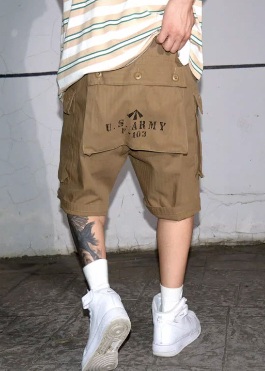 High Summer Men Waist Pockets Green Print Army Shorts Cotton New