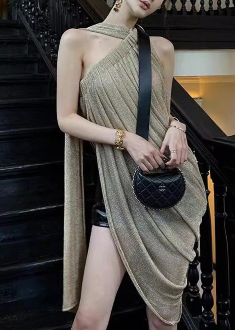 Wrinkled Tank Asymmetrical Open Side New Top Sleeveless