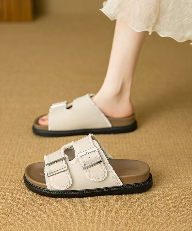 Peep New Sandals Beige Slide Toe Splicing Platform