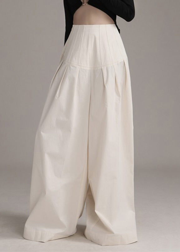 New Beige Zippered High Waist Cotton Wide Leg Pants Summer Ada Fashion