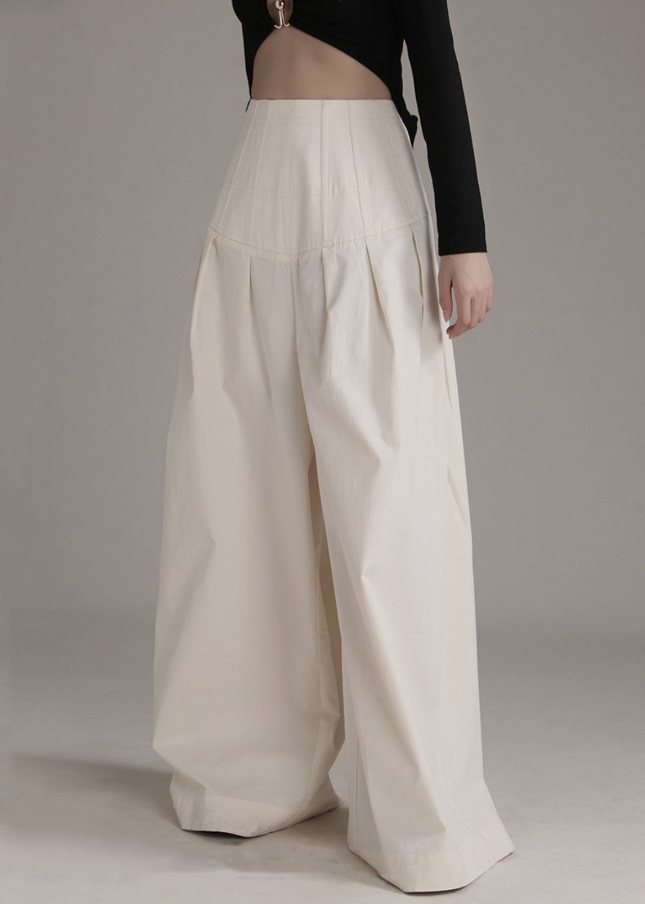 New Beige Zippered High Waist Cotton Wide Leg Pants Summer Ada Fashion