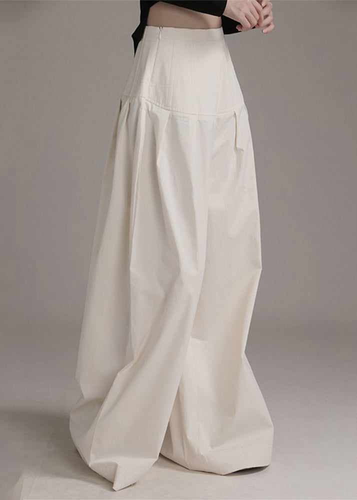 New Beige Zippered High Waist Cotton Wide Leg Pants Summer Ada Fashion