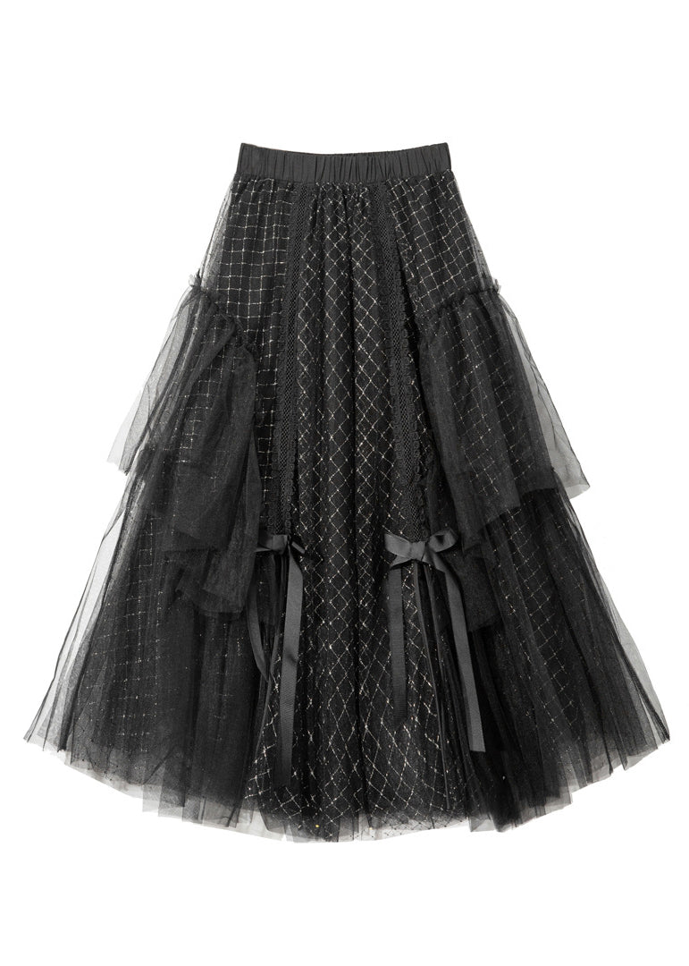 New Black Bow Elastic Waist Tulle Skirt Summer Ada Fashion