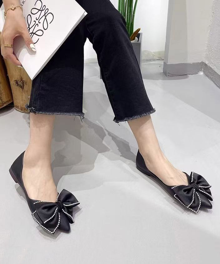 New Flat Comfy Bow Splicing Shoes Black