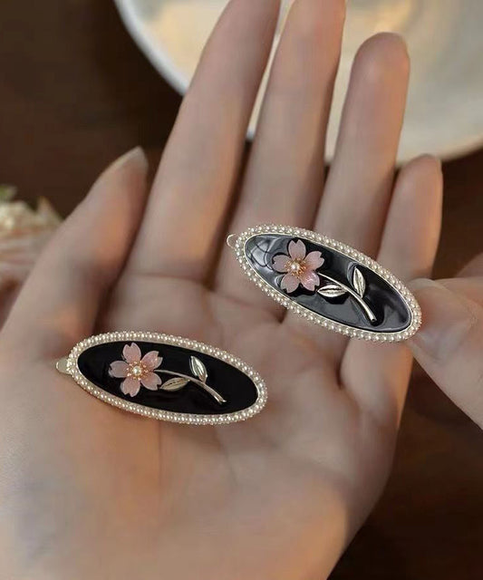 Pearl Hairpin Flora Alloy New Copper Black Resin