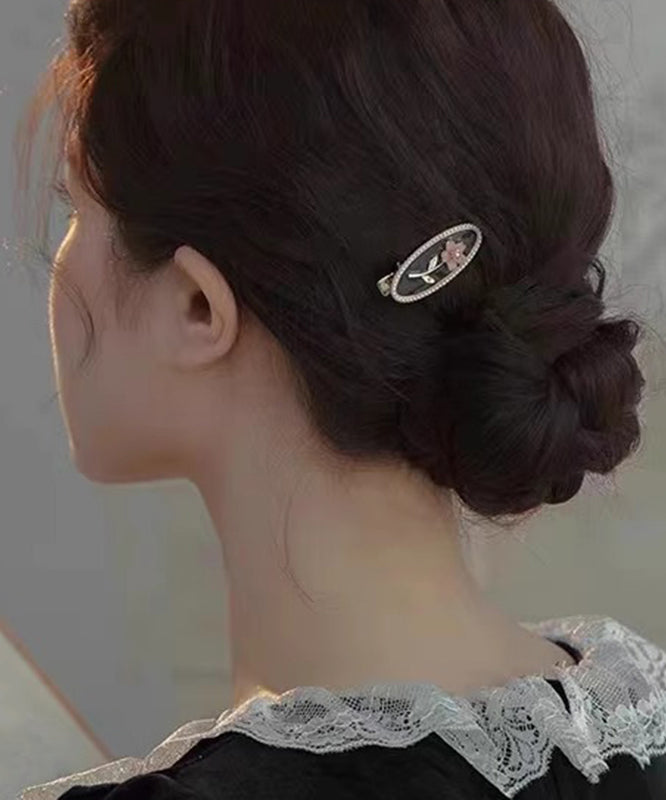 Pearl Hairpin Flora Alloy New Copper Black Resin