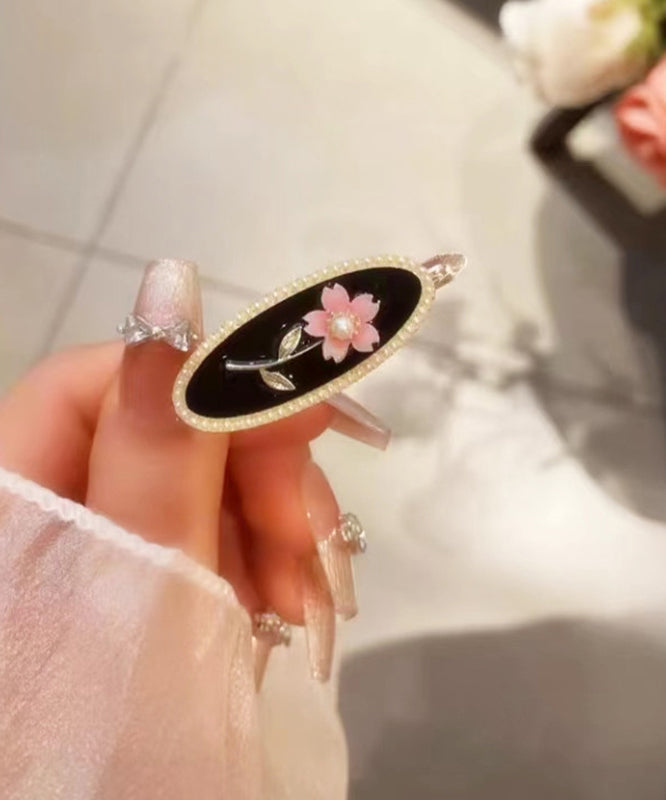 Pearl Hairpin Flora Alloy New Copper Black Resin