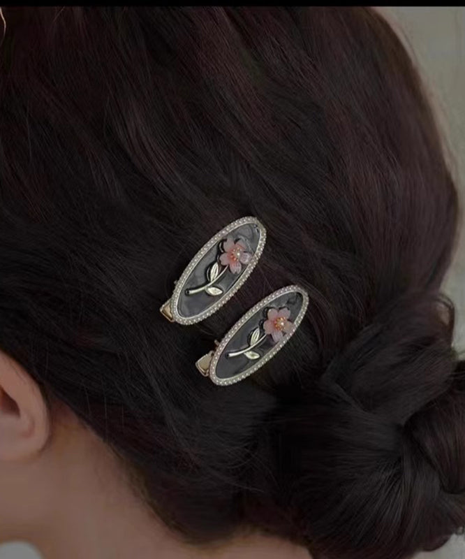 Pearl Hairpin Flora Alloy New Copper Black Resin