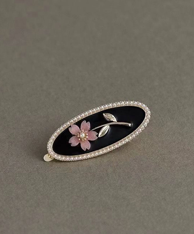Pearl Hairpin Flora Alloy New Copper Black Resin