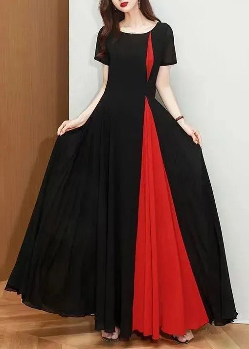 Dot Chiffon Dresses Long Neck Summer Patchwork New Black O