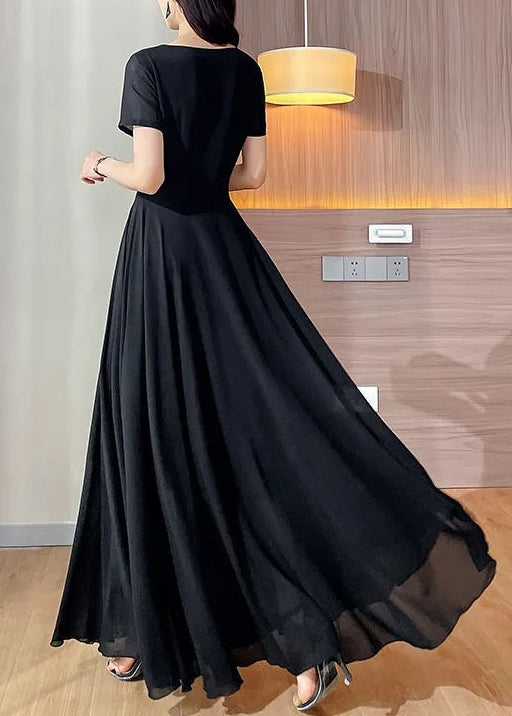 Dot Chiffon Dresses Long Neck Summer Patchwork New Black O
