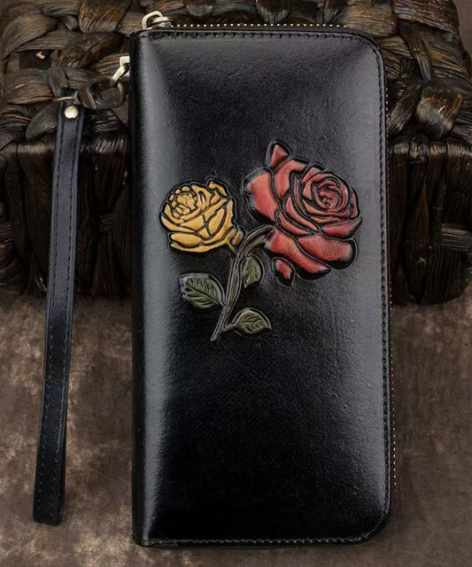 Leather Black Wallet Durable Purse New Embossed Calf