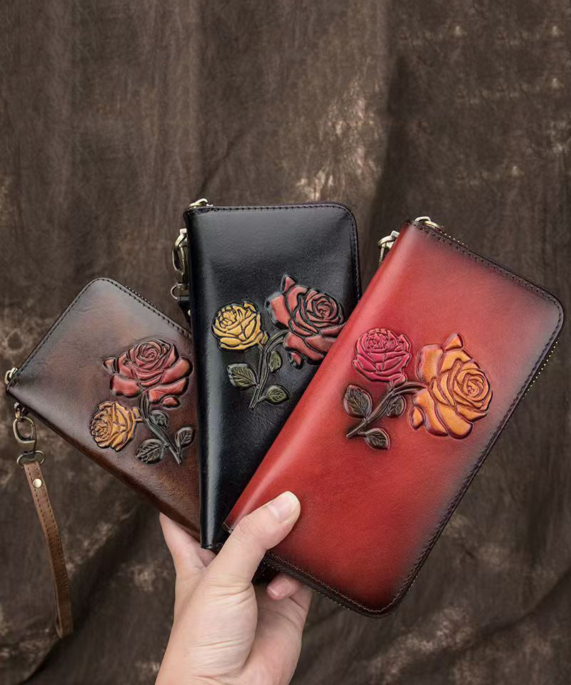 Leather Black Wallet Durable Purse New Embossed Calf