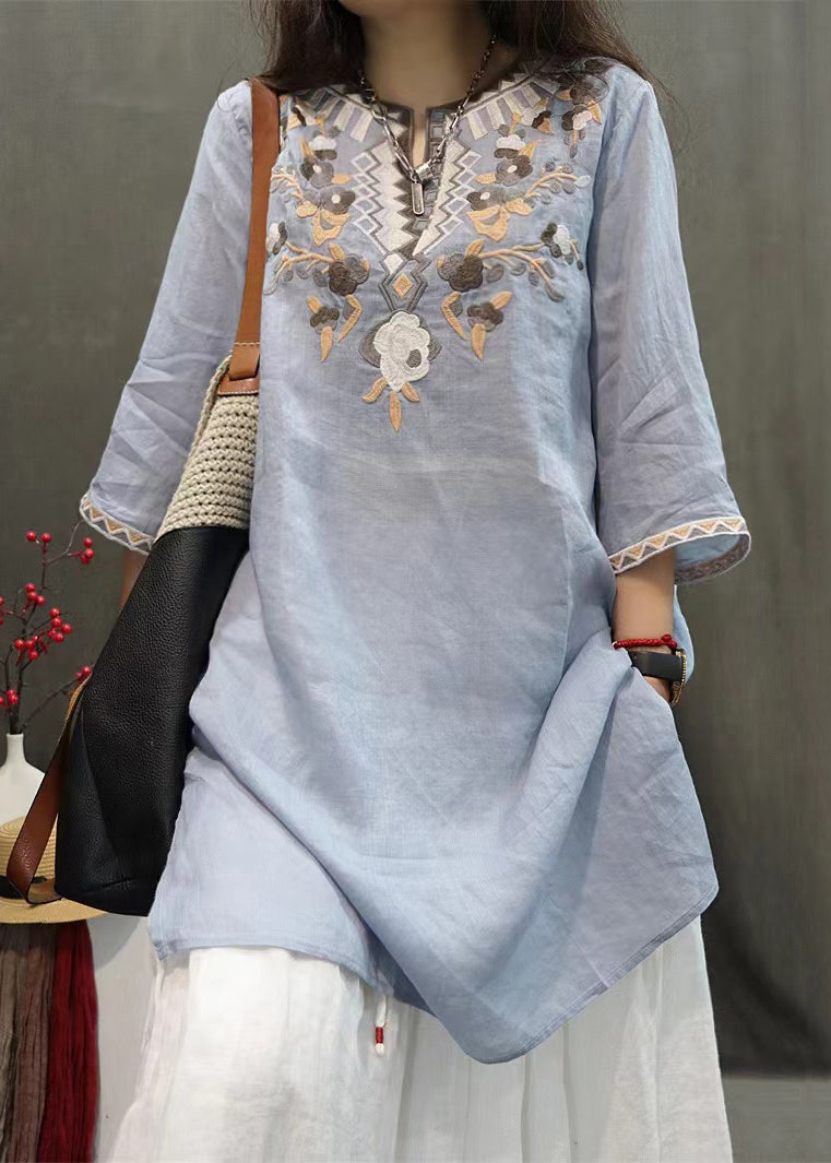 Half Sleeve Open Black Side New Shirts Embroidered Linen