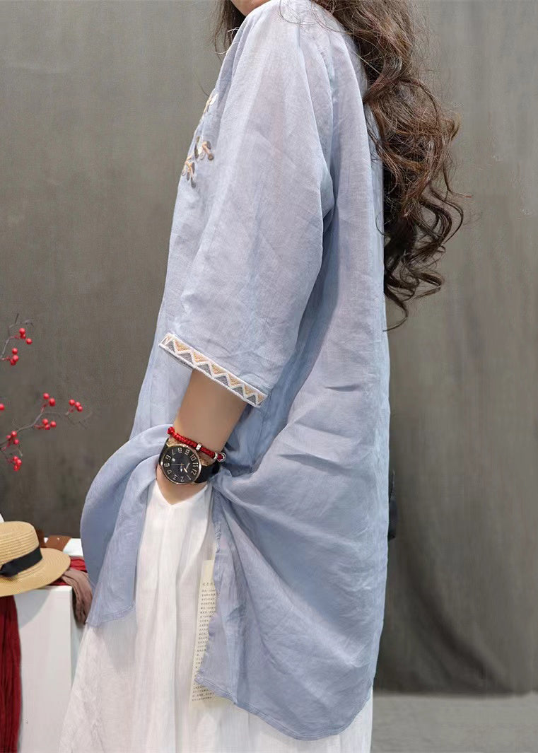 Half Sleeve Open Black Side New Shirts Embroidered Linen