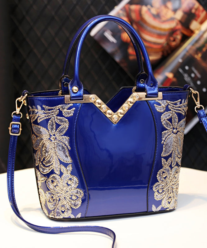 Faux Leather Tote Embroidered Zircon New Handbag Black