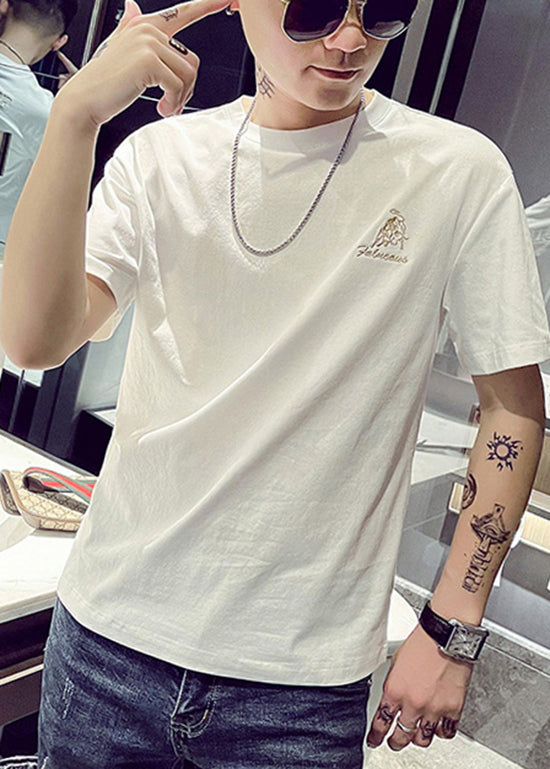 Black Embroideried Shirt Summer New Mens Cotton Designer T