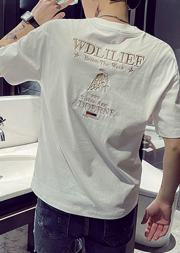 Black Embroideried Shirt Summer New Mens Cotton Designer T