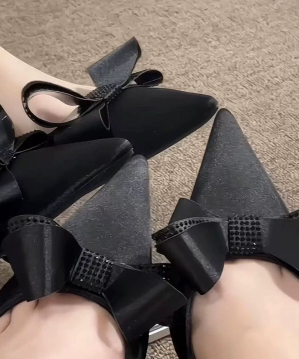 Pointed Black Sandals Bow High New Heels Zircon Splicing