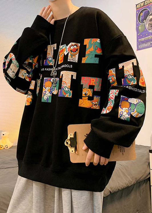 New Black Letter Print Warm Fleece Mens Sweatshirt Winter RP068