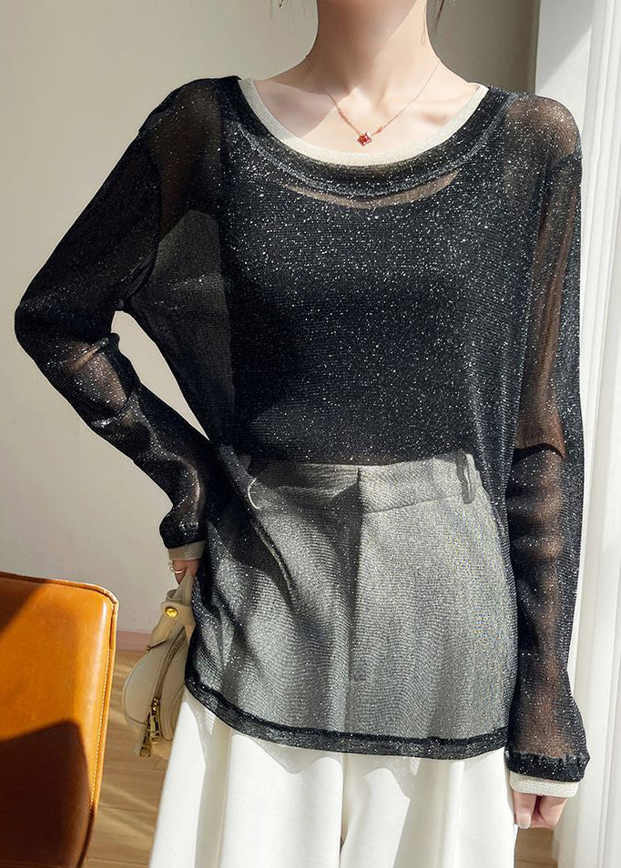 Tulle Black O T Patchwork Thin New Summer Neck Shirts