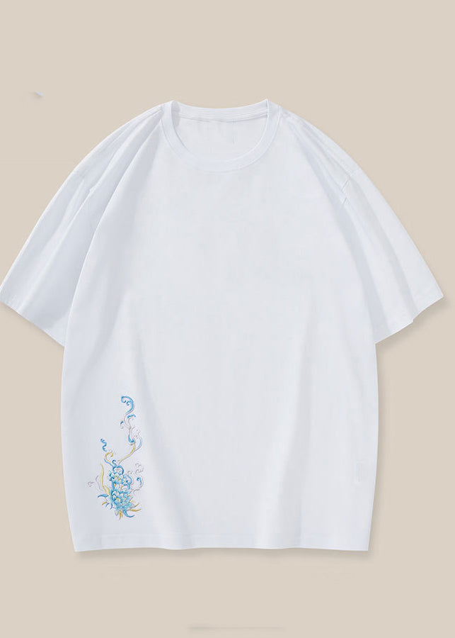 Summer Oriental Shirt Mens T Black Cotton Embroideried New