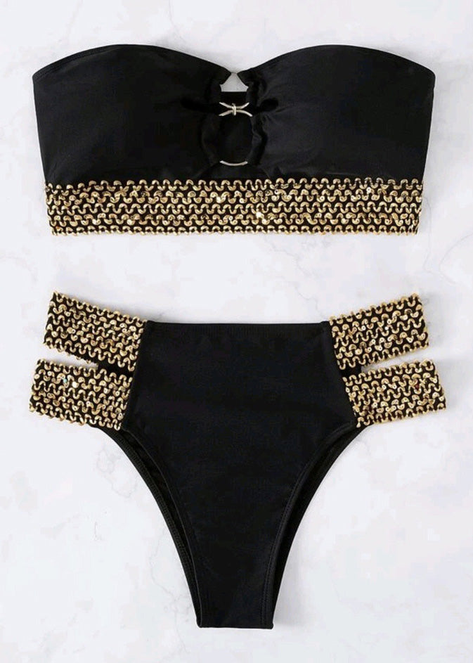 Chain Patchwork Sets Lingerie Black Linked New