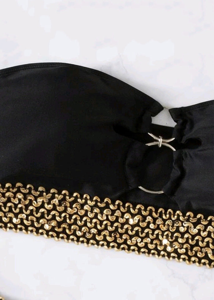 Chain Patchwork Sets Lingerie Black Linked New