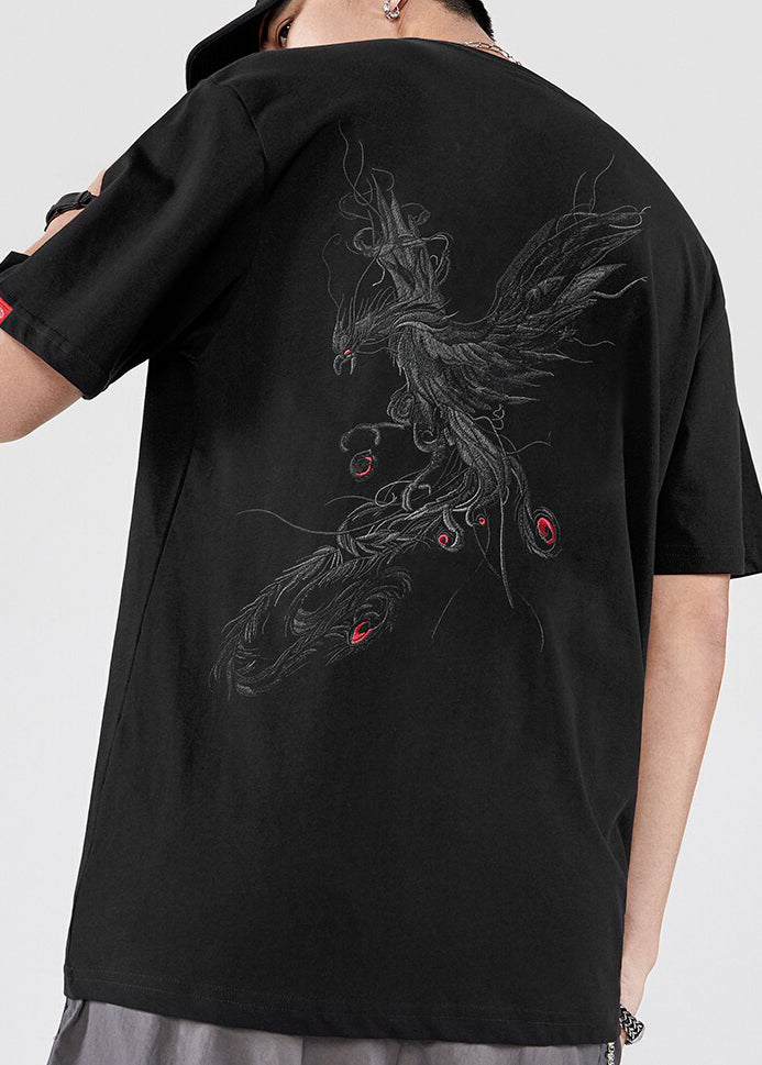 Embroideried T Phoenix Shirt Men Cotton Summer New Black