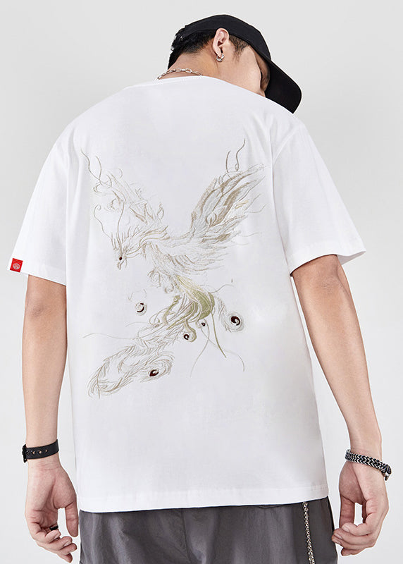 Embroideried T Phoenix Shirt Men Cotton Summer New Black