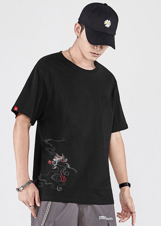Embroideried T Phoenix Shirt Men Cotton Summer New Black