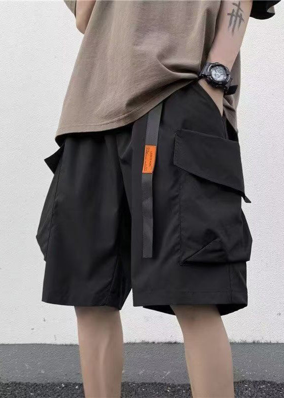 Pockets Black Shorts New Waist Summer Elastic Mens Cotton