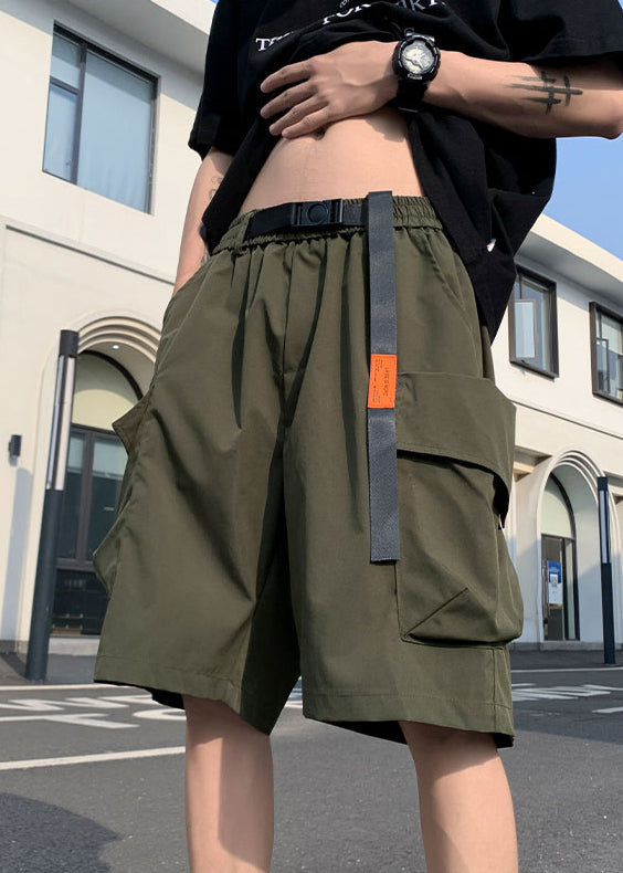Pockets Black Shorts New Waist Summer Elastic Mens Cotton