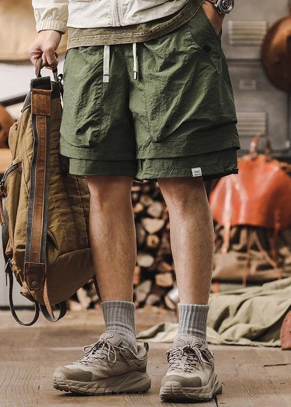 Shorts Pieces New Black Mens Pockets False Two Cotton Patchwork