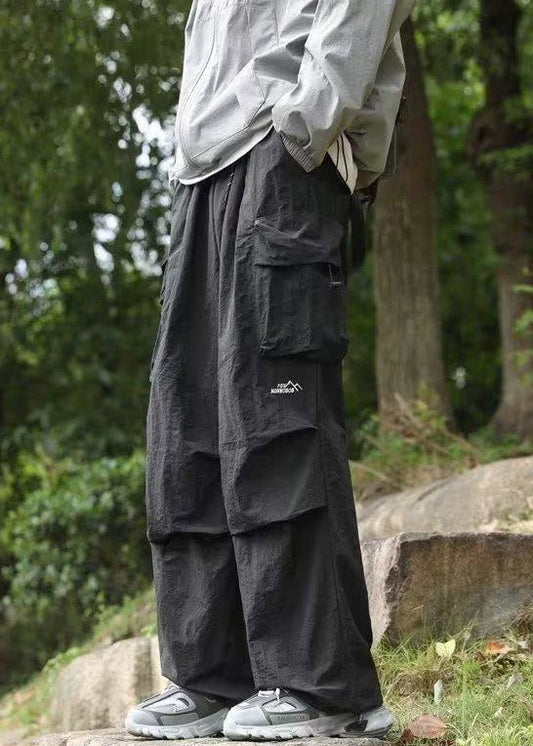 Pants Cotton Pockets Black Spring Solid Men New