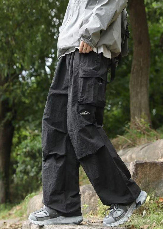 Pants Cotton Pockets Black Spring Solid Men New