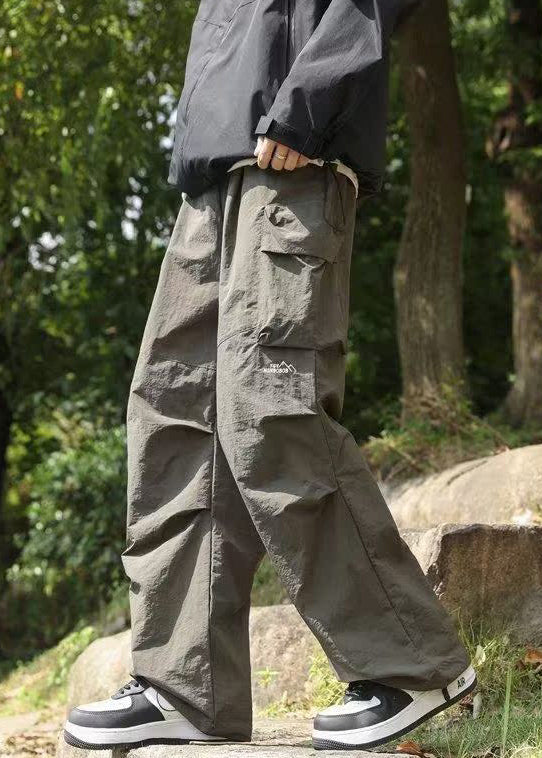 Pants Cotton Pockets Black Spring Solid Men New