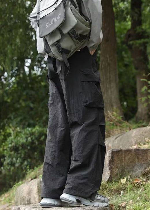 Pants Cotton Pockets Black Spring Solid Men New