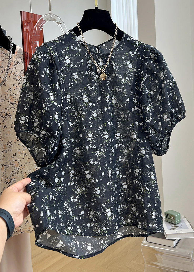 Cotton Button Print New Shirt Black Summer