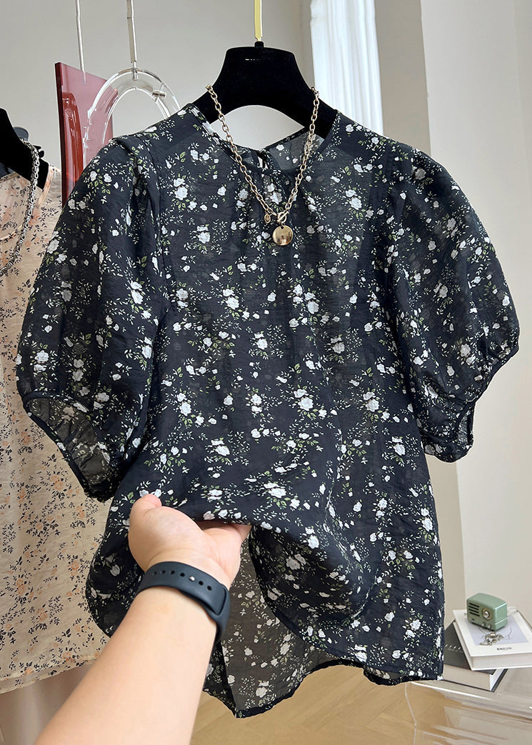 Cotton Button Print New Shirt Black Summer