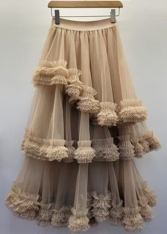 Summer Elastic Waist New Tulle Black Skirt Ruffled