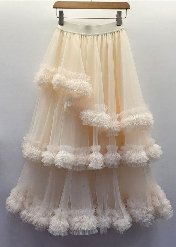 Summer Elastic Waist New Tulle Black Skirt Ruffled